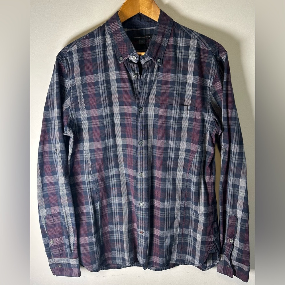 John Varvatos USA Mens Button Up Shirt Long Sleeve M Blue Red Plaid 100% Cotton